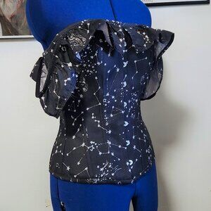 Black corset with stars and off-shoulder sleeves size 8